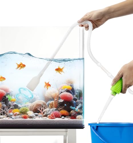 Luigi's Fish Tank Cleaner - Turtle Tank Accessories - Gravel Vacuum for Aquarium - Hand Siphon Hose to Remove and Change Water or Sand in Minutes - Aquarium Cleaning Tools