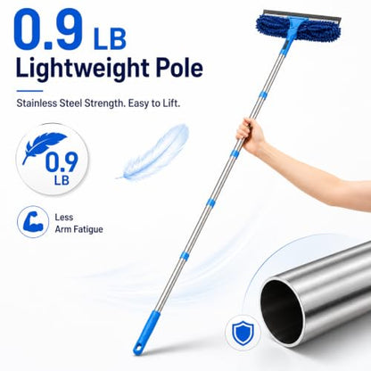 2-in-1 Window Cleaning Kit with Bucket, Extension Pole & Squeegee | 86-in pole, 3-gal bucket, reusable pads & rotating head for high windows, outdoor glass, mirrors, cars & solar panels