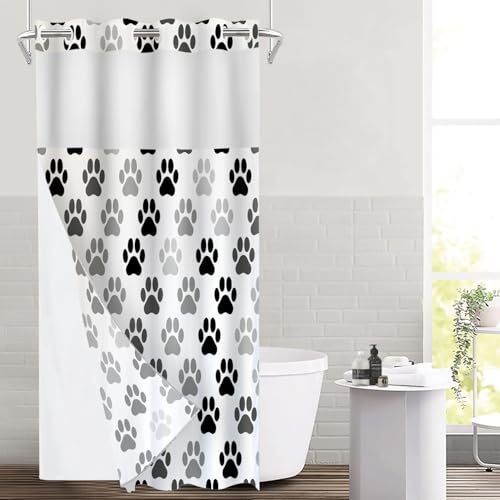 Black Animal Paw Cat Dog No Hooks Shower Curtain with Snap in Liner Set, Colorful Paw Prints Tub Curtainn Mesh Top Window & Magnetic Hem Waterproof 35.5X74 Inch - color: Animal Dog Black, size: 35.4"W x 74"L (Pack of 1)