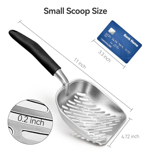 Cat Litter Scoop, Kitty Metal Scooper with Long Handle | Heavy Duty Aluminum Deep Sifter, Rustproof Durable Kitten Poop Shovel for Travel & Small Litter Box - color: Black, size: Medium