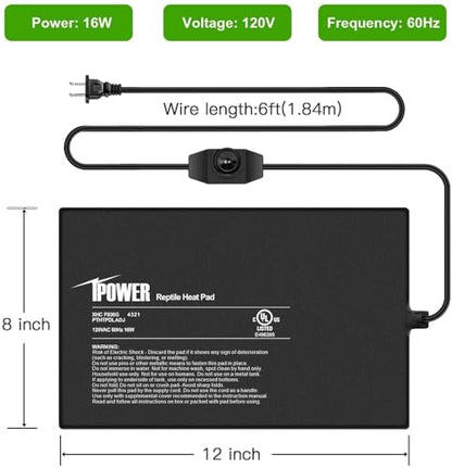 iPower 8 by 12 Inch Reptile Heating Pad with Temperature Adjustable Controller Knob, Under Tank Warmer Terrarium Heat Mat for Reptiles and Amphibians - size: 8 X 12 Inch, style: Heat Pad with Adjust Knob