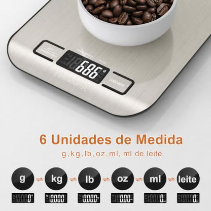 CROWNFUL Food Scale, 11 lb Digital Kitchen Scales with Built-in Coin Battery, Weight Ounces and Grams for Cooking and Baking, 6 Units with Tare Function, LCD Display, 304 Stainless Steel - size: Medium