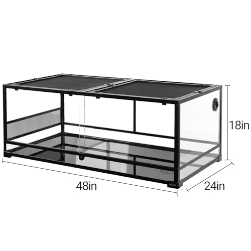 REPTI ZOO 85 Gallon Glass Reptile Terrarium 48" x 24" x 18", 2 in 1 Detachable Terrarium with Double Hinge Door & Top Screen Ventilation, Reptile Habitat Tank for Bearded Dragon, Ball Python, Gecko