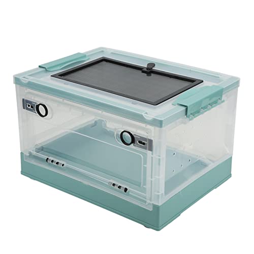 Foldable Reptile Feeding Tank, Ventilated Plastic Terrarium for Lizard Tortoise Frogs, with Mesh Top and Front Door Lock, Detachable Wheels for Easy Move