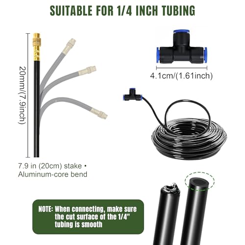 20PCS Push-to-Fit Drip Irrigation Mister Emitters with T-Connectors, Copper 360° Adjustable Bendable Atomizing Nozzles for 1/4" Tubing, Micro Spray Nozzles for Garden Greenhouse Raised Beds - size: 20PCS 360° Bendable Misting Copper Nozzles