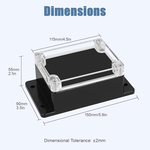 Project Box IP65 Waterproof ABS Plastic Electrical Junction Box with Clear Cover Enclosure with Fixed Ear, Black 4.5"x 3.5"x 2.1"(115x90x55mm)(Pack of 1) - color: 1 pack, size: 4.5"x 3.5"x 2.1"