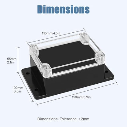 Project Box IP65 Waterproof ABS Plastic Electrical Junction Box with Clear Cover Enclosure with Fixed Ear, Black 4.5"x 3.5"x 2.1"(115x90x55mm)(Pack of 1) - color: 1 pack, size: 4.5"x 3.5"x 2.1"