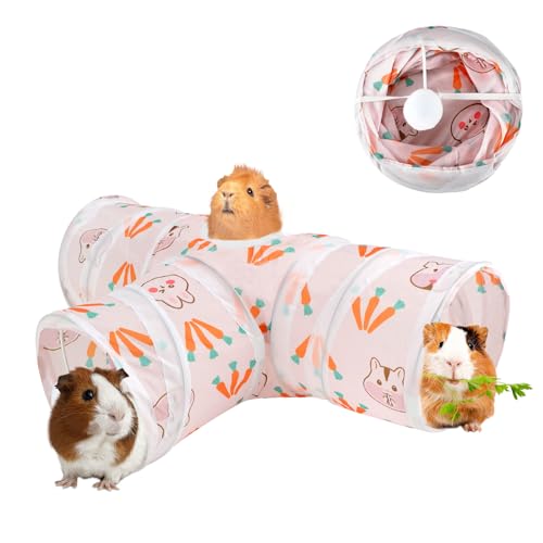 YUEPET Bunny Tunnels & Tubes, Collapsible 3 Way Rabbit Hideout Tunnel | Guinea Pig Play Tubes, Rabbit Toys, Folds for Storage, Chewing Play Ball, Peekaboo Opening, 5.9 in Entrance - color: White
