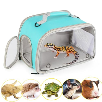 WEVONIGU Scratch-Resistant Bearded Dragon Backpack Foldable Gecko Carrier Ventilation Travel Bag with Clear View Window Dual Carry Cage Options for Travel Hiking & Vet Visits - color: Green, size: 8.0"L x 7.0"W x 5.0"H
