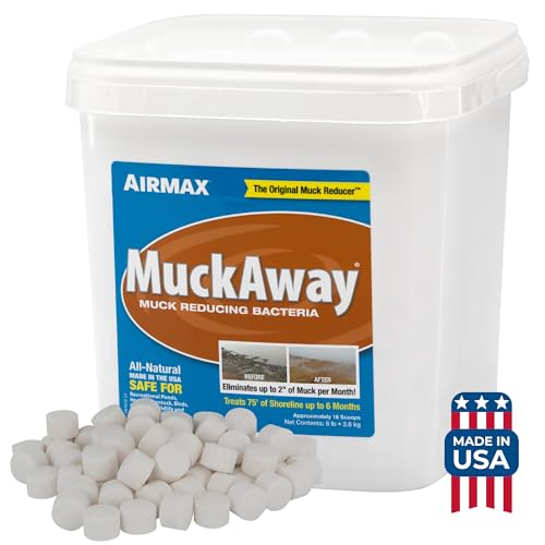 Airmax MuckAway Bacteria Enzyme Tablets for Ponds & Lakes, 16 Scoops | Natural beneficial bacteria muck, sludge & noxious odor solution for cleaner beaches & shorelines; fish, pet & wildlife safe - size: 16 Scoops