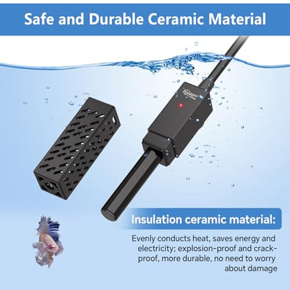 hygger 10W Small Aquarium Heater, Upgraded Ceramic Submersible Fish Tank Heater with 2 Suction Cups, Betta Heater Mini Preset Water Thermostat for up to 3 Gallon Tanks (Preset Temperature 78℉) - size: 10W
