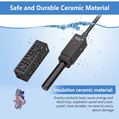 hygger 10W Small Aquarium Heater, Upgraded Ceramic Submersible Fish Tank Heater with 2 Suction Cups, Betta Heater Mini Preset Water Thermostat for up to 3 Gallon Tanks (Preset Temperature 78℉) - size: 10W
