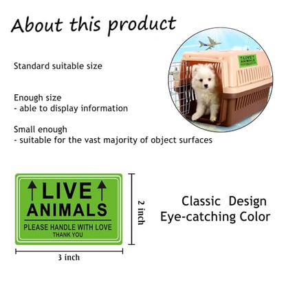 Live Animals Stickers for Pet Crate – 250Pcs Fluorescent Handling Labels for Pet Shipping, Airline Cargo, Breeder Transport, Animal Rescue & Veterinary Clinic – Please Handle with Love
