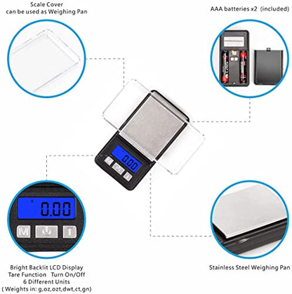 Fuzion Ultra Mini Gram Scale, 100/0.01g Mini Scale, Digital Pocket Scale, Small Jewelry Scale with Tray, Food Scale with 6 Units, Tare, LCD Display