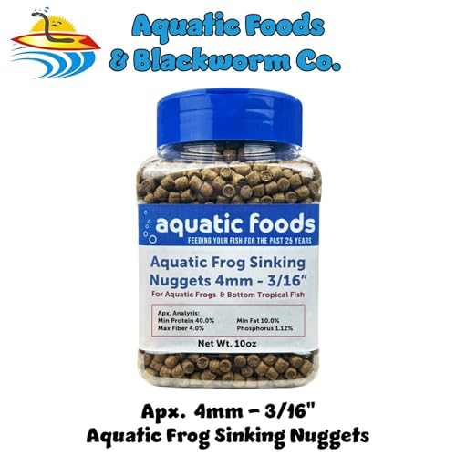 Aquatic Frog, 4mm-3/16 Sinking 40% Protein Nuggets for Aquatic Frogs, Axolotl, Salamanders, Snails, All Bottom Tropical Fish...10oz Jar - size: 10 Ounce (Pack of 1)