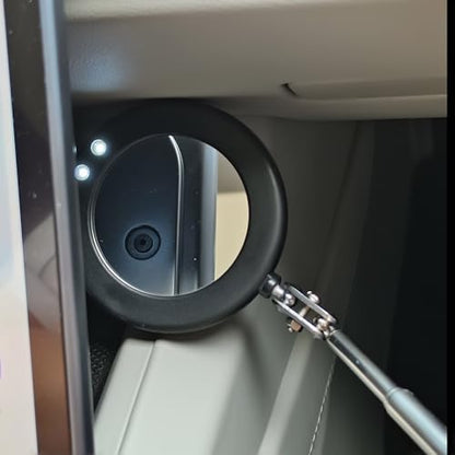 Telescoping Inspection Mirror With 2 Light Small Circular and Square Mirrors - Flexible and Shower Use, Extendable Mechanic Tool for Automotive, Black