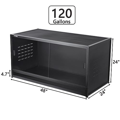 Reptile Tank 120 Gallon, 48"x24"x24" Large Reptile Enclosure for Bearded Dragon and Ball Python,Snake Terrarium with Heavy Duty Screen Front Sliding Tempered Glass Door, Combination Lock - color: Black-120 Gallon