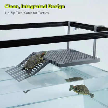 SolidForm Hanging Turtle Basking Platform with Built-in Food Tray, Zero Zip-Tied, Non-Slip Ramp Terrace, Resting Turtles Dock, for 25–75 Gallon Aquariums Frog Turtle Turtle Tank Accessories - size: Medium（10×7.8inches）