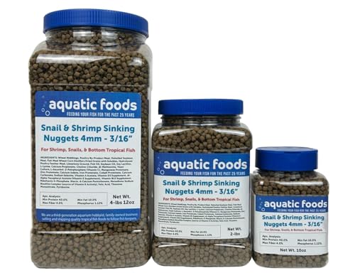 Snail & Shrimp 4mm-3/16 Sinking 40% Protein Nuggets for Snails, Shrimp, Axolotl, Salamanders, All Bottom Tropical Fish...10oz Jar