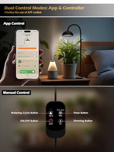 Smart Grow Light for Indoor Plants, Full Spectrum Plant Grow Light | 10W LED Plant Light with 3/9/12 Timer, Smart APP&in-line control, 10 Dimming Levels, Height Adjustable Grow Light with Base - color: Black