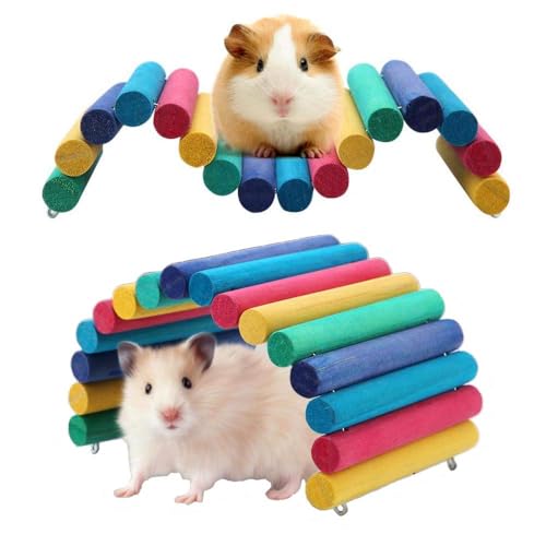 PIVBY 2PCS Wooden Hamster Bridge, Flexible Natural Wooden Ladder Bridge Tunnel Hideout, Hamster cage Accessories for Small Animals Guinea Pig, Rat, Chinchilla, Gerbil, Mice, Mouse (Colorful) - color: 2 PCS, Colored wood
