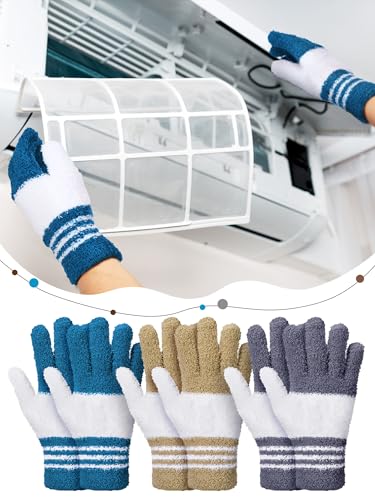 Patelai 3 Pairs Microfiber Plant Dusting Gloves Leaf Cleaning Gloves for Indoor Plants, Blinds, Furniture, House (Dark Blue,Gray,Khaki,White,Large) | Dark Blue, Gray, Khaki, White, Plant Cleaning Gloves, Reusable Washable Gloves,House Furniture Blinds Dus