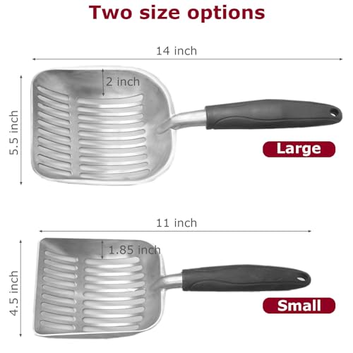 Cat Litter Scoop, Kitty Metal Scooper, Aluminum Alloy Sifter, Kitten Pooper Lifter, Deep Shovel, Long Handle, Poop Sifting, Durable, Heavy Duty, for Litter Box - color: Flat Aluminum-Blue Handle, size: Large