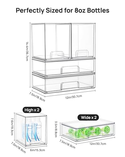Vtopmart Clear Stackable Storage Drawers Set of 4, Plastic Organizer Bins for Makeup, Cosmetics, Beauty Supplies,Ideal for Vanity, Bathroom,Cabinet,Pantry Organization - style: 2 High+2 Wide