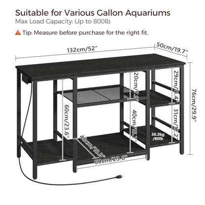MAHANCRIS 55-75 Gallon Fish Tank Stand with Power Outlet, 3-Tier Metal Frame Aquarium Stand, Heavy Duty Reptile Terrarium Tank Stand, 52.0" L x 19.7" W x 29.9" H, 800 LBS Capacity, Black FTBK55E01 - color: Black