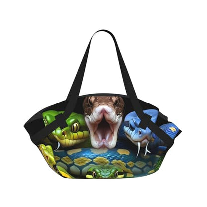Colorful Viper Snake Print Foldable Camping Tote Bag, Packable Picnic Mat And Beach Tote