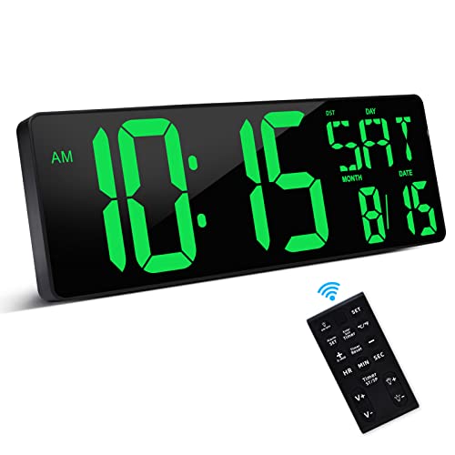 XREXS Large Digital Wall Clock with Remote Control, 16.5 Inch LED Display, Count Up & Down Timer, Adjustable Brightness, Plug-in Alarm Clock with Day/Date/Temperature for Home, Gym, Classroom | LED Large Display Count Up & Down Timer, Adjustable Brightnes
