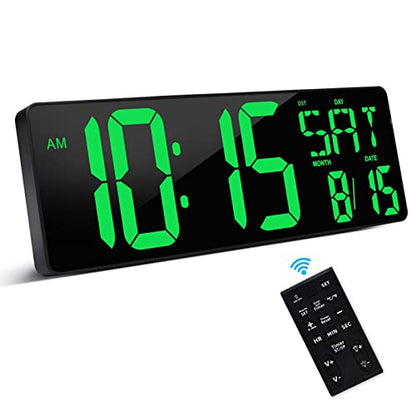 XREXS Large Digital Wall Clock with Remote Control, 16.5 Inch LED Display, Count Up & Down Timer, Adjustable Brightness, Plug-in Alarm Clock with Day/Date/Temperature for Home, Gym, Classroom | LED Large Display Count Up & Down Timer, Adjustable Brightnes