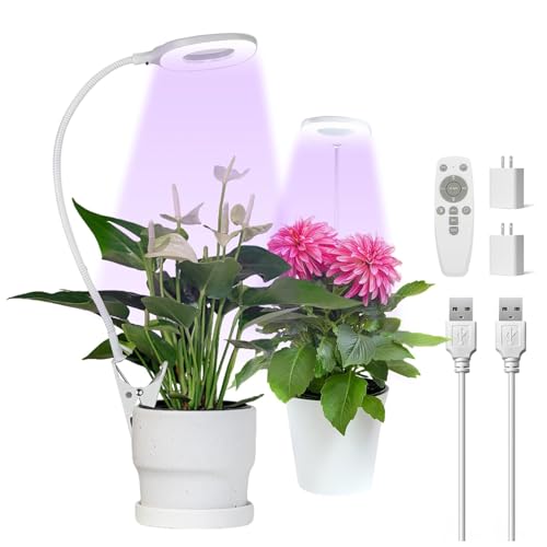 2 Packs Plant Growing Lamp, LED Pot Clip-on Plant Light for Growing | Full Spectrum Plant Light with Remote, 4/8/12H Timer, 10 Level Dimmable for Small Plants Succulents Seedlings - size: 2 Pack