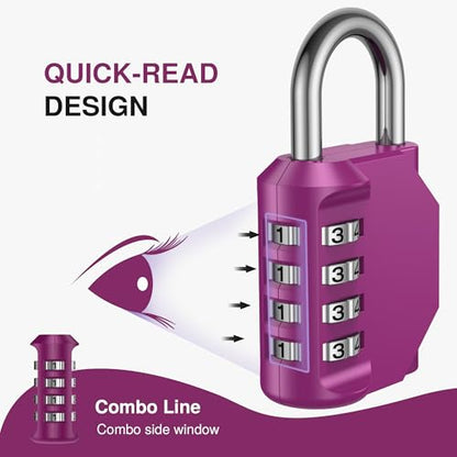 Puroma 1 Pack Combination Lock Locker 4 Digits Combo Padlock Gym Red-Violet | For School Gate Fence Toolbox Hasp Storage, Outdoor, Resettable, Weatherproof, Side Window, Crack Cut Resist, Hardened Steel - color: Red-Violet