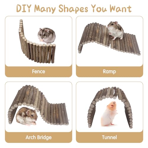 Hamiledyi 2 PCS Natural Wood Hamster Bridge, Bendable Climbing Ladder Small Animal Cage Accessories for Dwarf Hamster, Gerbils, Mice, Sugar Glider (15.7×5.9 in) - size: 15.7" × 5.9" (2 pcs)