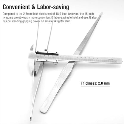 15'' Long Aquarium Tweezers, 304 Stainless Aquascaping Tongs, Pack of 2 | Snake Feeding Tweezers, for Salt & Fresh Water Fish Tank, Curved & Straight