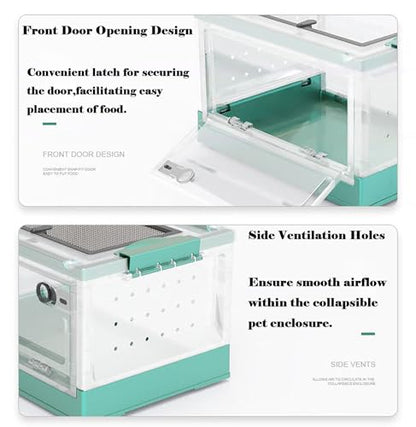 Large Portable Reptile Tank with Multi-Observation Perspective Foldable and Bottom Pulley, Ideal Habitat for Gecko, Frog, Spider and so on (Blue) - color: Blue
