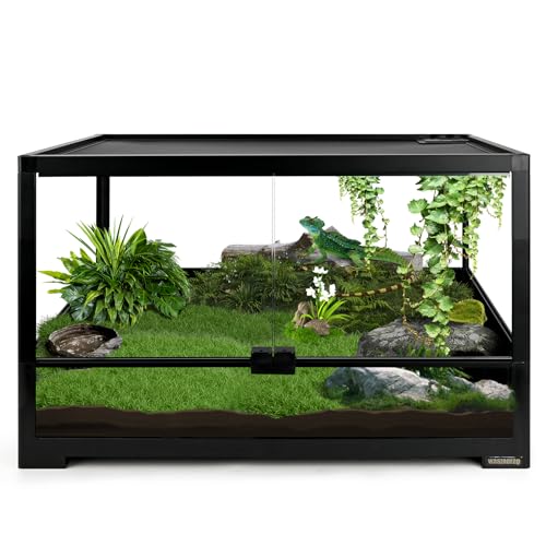 23 Gallon Reptile Terrarium Glass Tank 24"*18"*12.6" Knock-Down Cage Enclosure with Double Front Openning Door and Top Screen Ventilation for Bearded Dragon,Tortoise,Gecko,Lizards,Snake