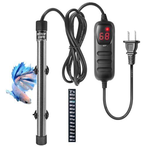 HITOP Compact Submersible Aquarium Heater -100w Digital Heater for Fish Tank Turtle Tank, for Saltwater and Fresh Water with Temperature Controller - size: (12-30Gal) 100W