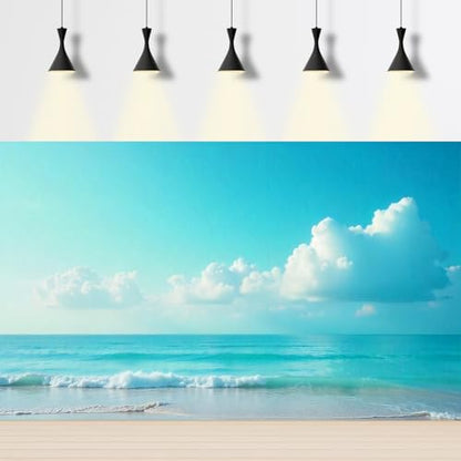 Ocean Beach Aquarium Background Calm Turquoise Ocean Seaside Fish Tank Background Tropical Seashore Beachside Cloudy Blue Sky Terrarium Backgrounds Stunning Seascape Reptile Tank Backgrounds 24x12in - color: Aqua, size: 24(W)x12(H)in
