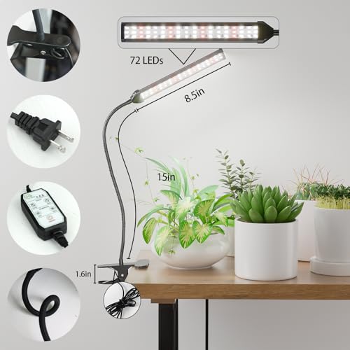 Grow Light for Indoor Plants Growing, 6000K Full Spectrum | Desk Lamp with Red Blue LED for Plants Growth, Strong Clamp with Gooseneck , Dimmable with Auto Timer - size: 40Watts