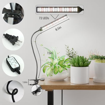 Grow Light for Indoor Plants Growing, 6000K Full Spectrum | Desk Lamp with Red Blue LED for Plants Growth, Strong Clamp with Gooseneck , Dimmable with Auto Timer - size: 40Watts