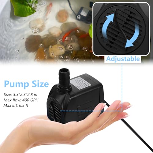 alizzy 400 GPH Fountain Pump, Durable Submersible Water Pump | Overheat Protection, 1500 L/H, 25 W, Adjustable Flow, 6.5 ft Lift Height, 6 ft Power Cord, 3 Nozzles, with Tubing