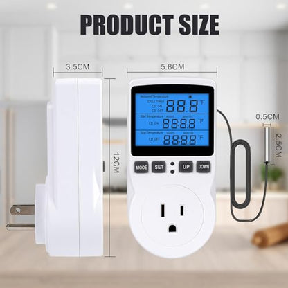 Plug in Digital Thermostat Temperature Controlled Outlet with Backlit LCD, 1800W 120V 15A Heating Cooling Control for Reptile, Incubation, Aquarium, Refrigerator, Home Brewing - color: With Backlit