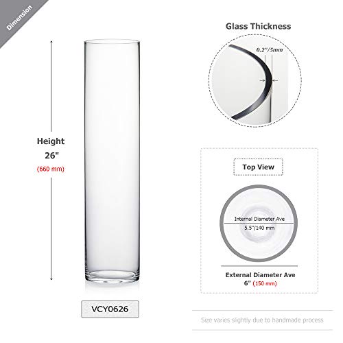 WGV Cylinder Vase, Width 6", Height 26", Clear Tall Glass Container Terrarium Candle Holder for Wedding Centerpiece, Party Event, Home Office Decor, 1 Piece - size: 6"x26"H