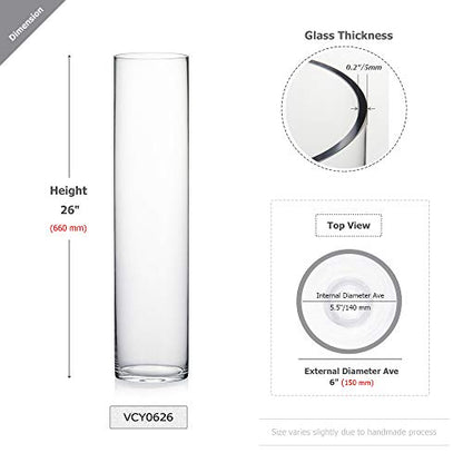 WGV Cylinder Vase, Width 6", Height 26", Clear Tall Glass Container Terrarium Candle Holder for Wedding Centerpiece, Party Event, Home Office Decor, 1 Piece - size: 6"x26"H
