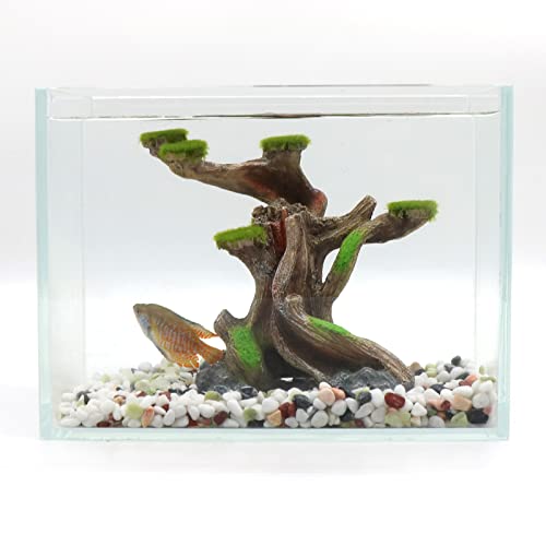 relaqcc Reptile Decor Aquarium Decorations Artificial Moss Resin Fish Tank Rocks Simulation Hollow Tree Leopard Gecko Trunk Accessories Aquarium View(Small) - size: Small-A