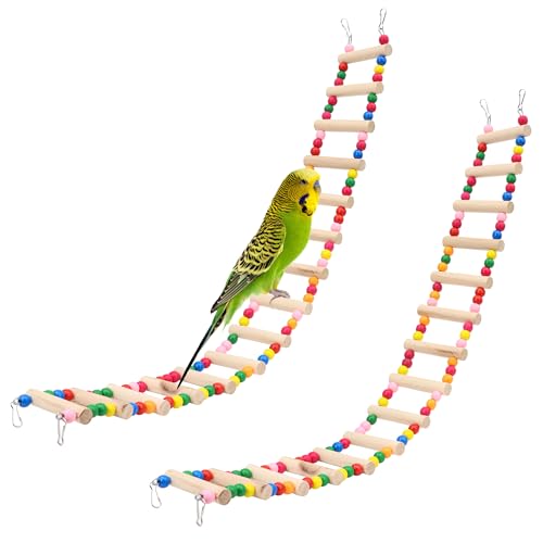 15-Step Bird Ladder Bridge,28.74 x 3.15 inch Raw Wood and Edible Dye | 2 Pieces,Pet Hamster Climbing Ladder Swing Toys Suitable for Small to Medium Birds,Bird Cage Accessories - size: 15 Ladders -2pcs