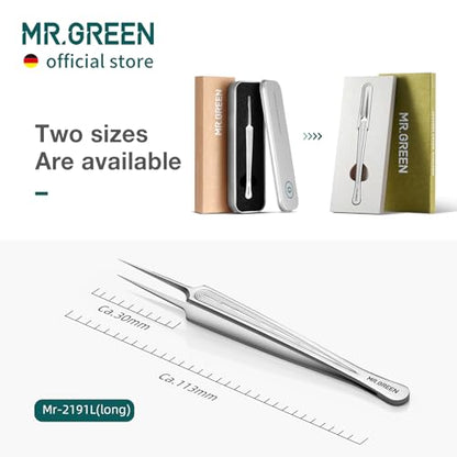 MR.GREEN Ingrown Hair Tweezers Needle Nose Pointed Tips Tweezers For Eyebrows Splinters Blackhead Removal Acne Clip Extractor (Long) - size: Long