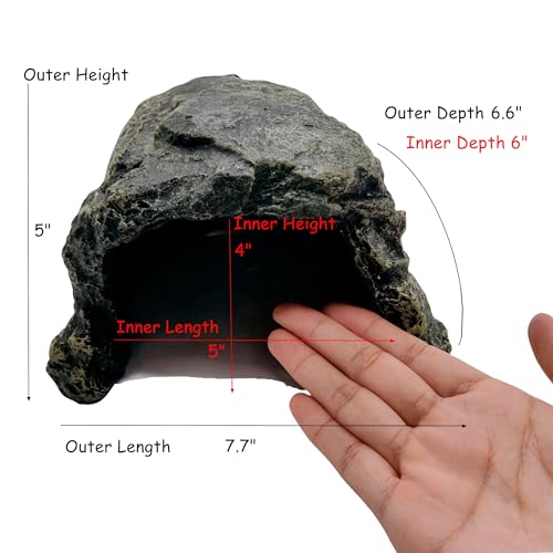 M2cbridge Aquarium Hide Cave Reptile Hideout Amphibians Habitat Rock Dish | Natural color careful craft, resting spot, solid and sturdy, water dish - style: Black Rock+ Water Dish